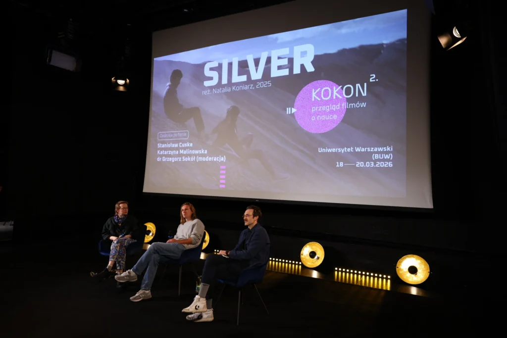 Dyskusja podczas filmu Silver. Od lewej: Katarzyna Malinowska, Stanisław Cuske, dr Grzegorz Sokół. Fot. CWiD UW